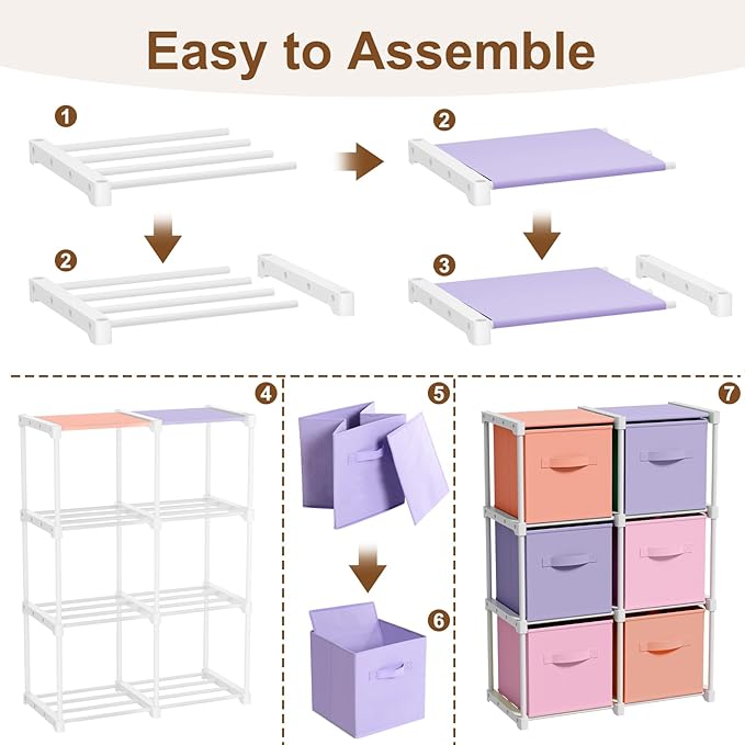 6 Cube Storage Organizer with Shelf Back to School Boxes 11 Inch Toy Storage Bins Closet Organizers Drawers Fabric Dresser fo