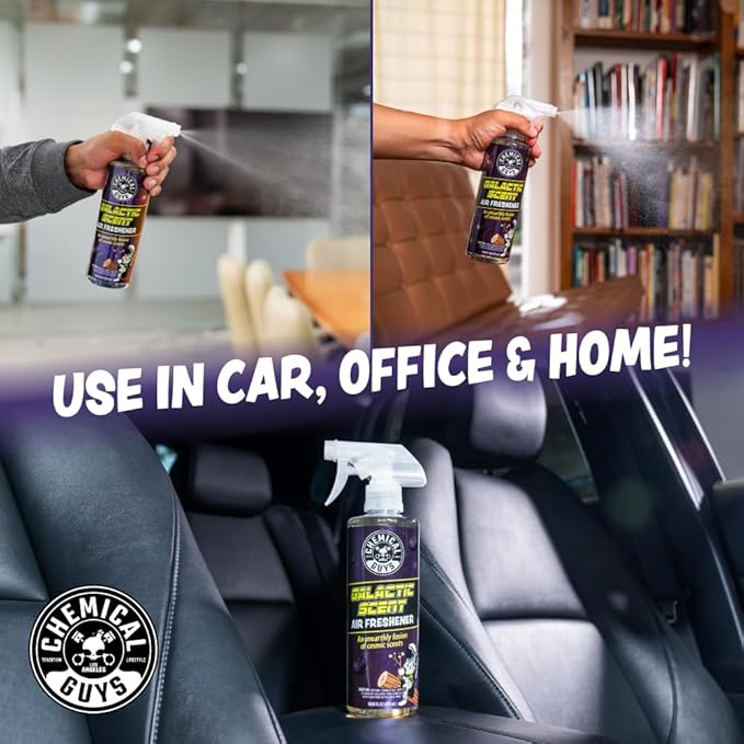 Chemical Guys Galactic Scent Air Freshener and Odor Eliminator, 16 fl oz with 3 Pack of Hanging Air Fresheners (Great for Car