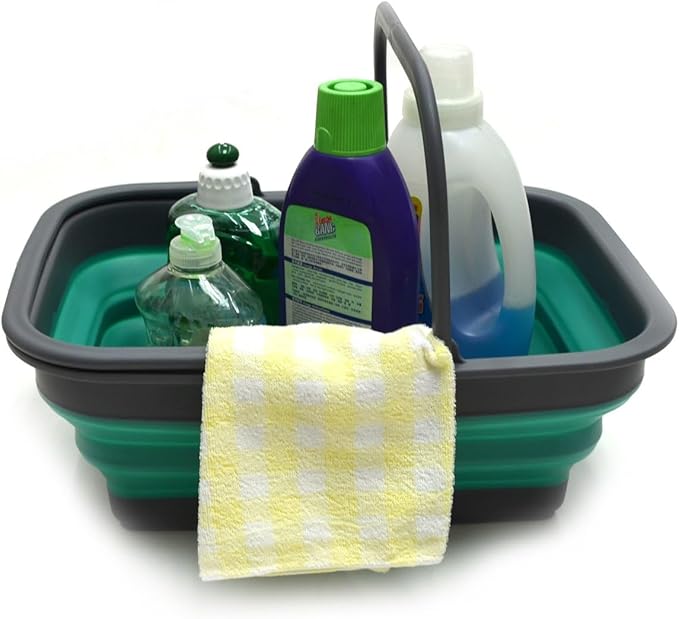 SAMMART SAMMART 9.2L (2.37Gallon) Collapsible Tub with Handle - Portable Outdoor Picnic Basket/Crater - Foldable Shopping Bag - Space Saving Storage Container (1, Turquoise Blue)