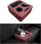 Car Back Seat Organizer, Leather Automotive Rear Seat Couch Cup Holder Expander Tray, Vehicle Cup Holder Tray Holds Snacks Remotes Phones for Truck RV Boat Couch Pillow Bed (Wine Red)