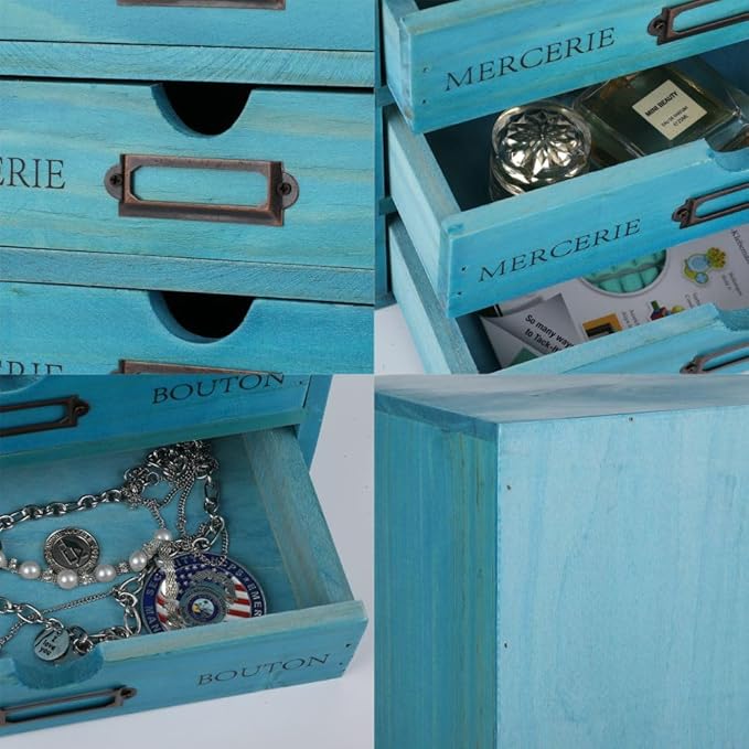 Wooden Storage Box with 5 Drawers Apothecary Drawers Vintage Wooden Drawers Wood Desktop Organizer with Drawer Library Card C