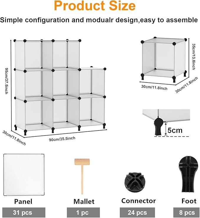 AWTATOS 8 Cube Storage Organizer, Closet Organizer Storage Shelf, Bookcase Bookshelf, DIY Stackable Storage Cubes Shelves for