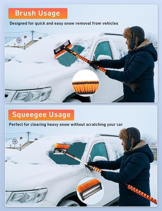 EcoNour 55" Telescopic Snow Brush and Ice Scraper for Car Windshield & Windows | 270° Rotating Snow Broom with Squeegee | Extendable Snow Removal Brush for SUV, Truck, and Car