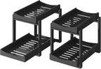 Bamboo Under Sink Organizer and Storage, 2 Pack Pull Out Cabinet Organization, 2 Tier Vertical Slide Out Undersink Storage Sh