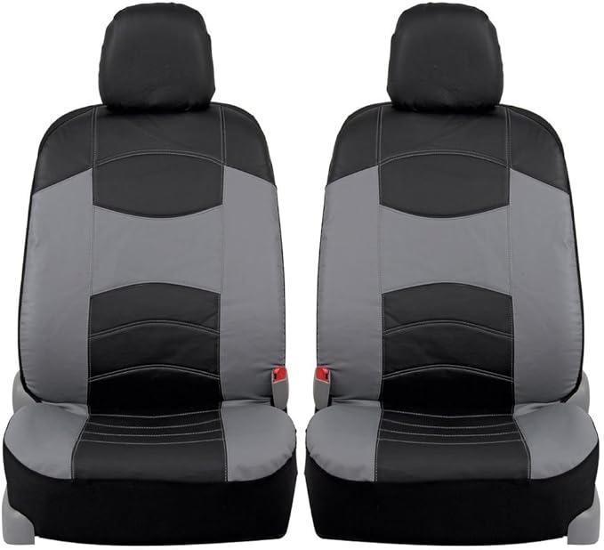 BDK Soft & Smooth Leatherette Sideless Front Car Seat Covers Fit for Car SUV Van (Black & Gray)- Easy Installation Cover