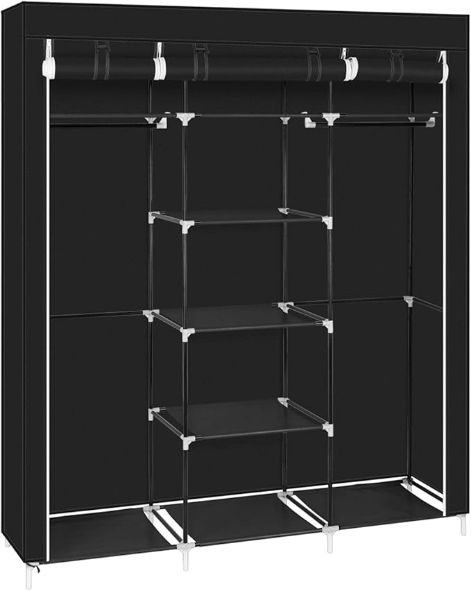 69" Portable Closet Storage Organizer Wardrobe Clothes Rack,Covered Garment Rack,Steel Tube Clothes Storage Organizer,Freesta