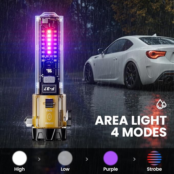 Car Flashlight Emergency Kit, 3000LM Flashlight with Window Breaker & Seatbelt Cutter, Multifunctional Safety Hammer for Vehi