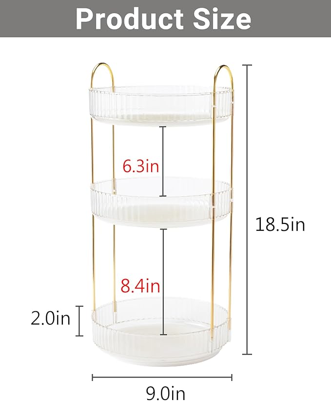 Asayuee 360 Rotating Makeup Organizer,3 Tier Large Capacity Make Up Organizers and Storage,Skincare Perfume Vanity Organizers
