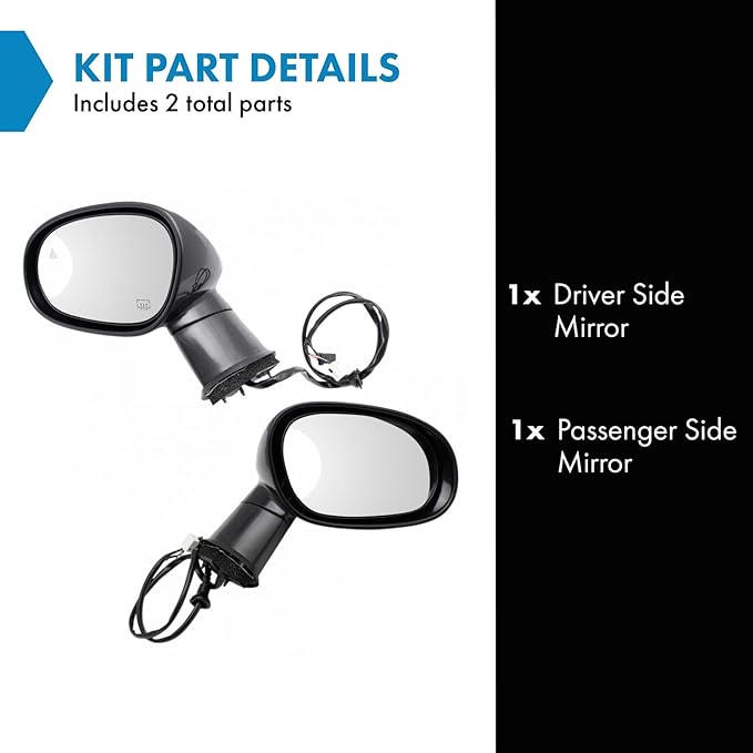 TRQ Driver and Passenger Side Mirror Assembly Set Power Heated Blind Spot Paint to Match Foldaway Compatible with 2015-2019 D