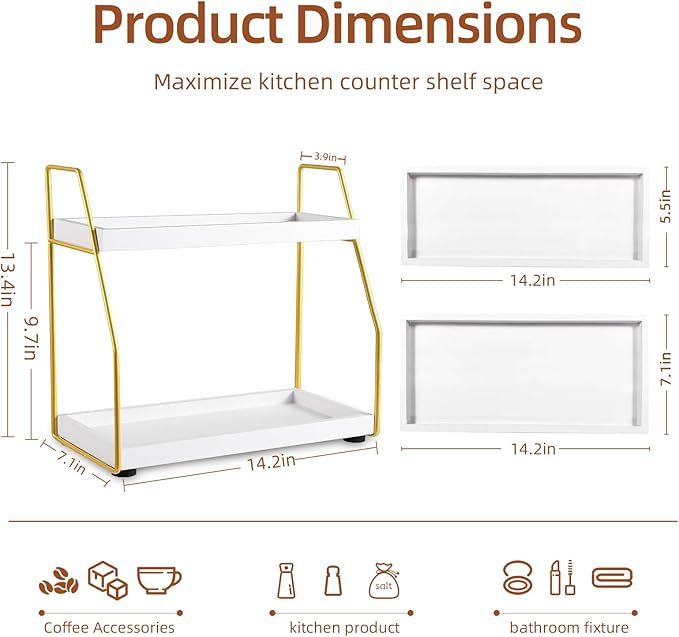 DWTS Coffee Bar Accessories,Coffee Station Organizer with Multi-Functional,CoffeeBar Decor for Accessories,2 Tier Wooden Shel