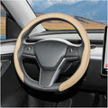 Car Nappa Leather Steering Wheel Cover, 15" Fashionable 5D Anti-Slip Vehicle Steering Wheel Protector, Breathable Auto Interi