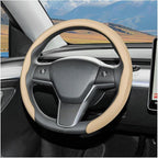 Car Nappa Leather Steering Wheel Cover, 15" Fashionable 5D Anti-Slip Vehicle Steering Wheel Protector, Breathable Auto Interi