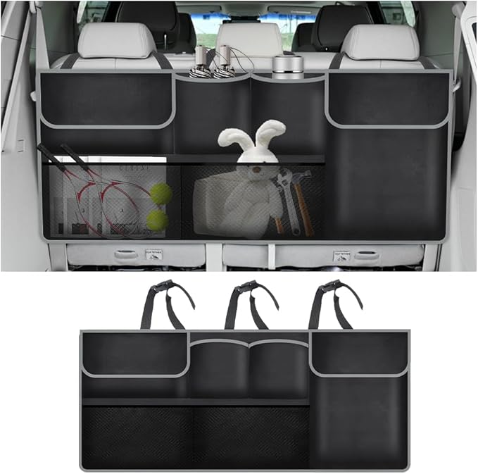Large Capacity Car Trunk Organizer,Six Pockets Trunk Storage Organizer with Adjustable Straps,Wear-Resistant Oxford Fabric Han