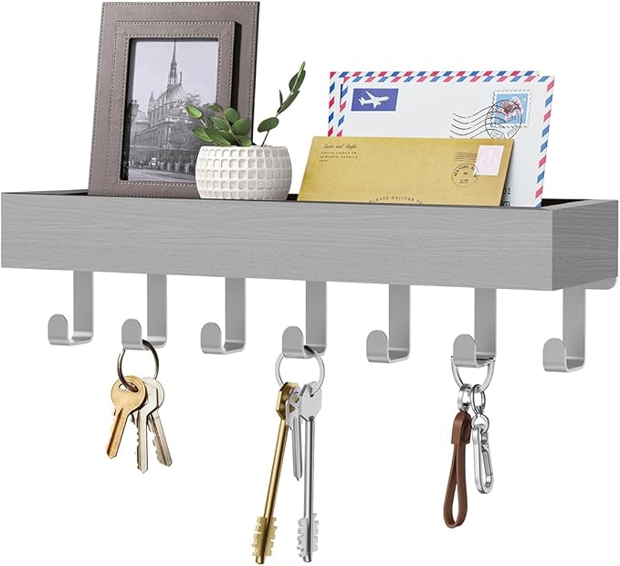 Key Holder Wall Mount Adhesive Magnetic - Hanging Key Hooks with Mail Organizer Tray for Wallet House Accessories - Keys Rack