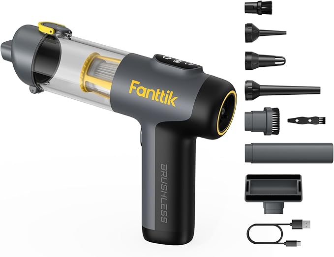 Fanttik Slim V9 Mix Car Vacuum, 4 in 1 Handheld Air Duster, 12000PA Suction Power with Smart LED Display, Cordless Portable M