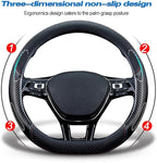 Car Carbon Fiber and Leather D-Shape Steering Wheel Cover, Stylish car Non-Slip Leather car Interior 15 inches Universal Red and Blue
