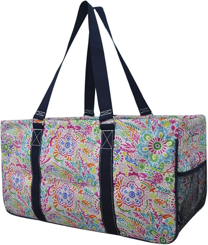 NGIL Extra Large Utility Tote Reusable Grocery Bag Oversized Collapsible for Groceries, Storage, Picnic, Beach (Floral-black)