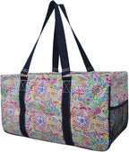 NGIL Extra Large Utility Tote Reusable Grocery Bag Oversized Collapsible for Groceries, Storage, Picnic, Beach (Floral-black)