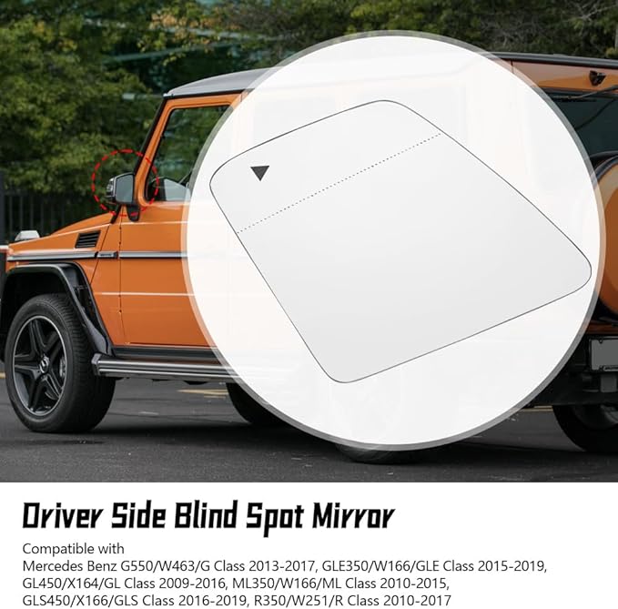 Driver Side Heated Mirror Glass Fit for Mercedes Benz G550 W463 GLE350 W166 GLE GL450 X164 ML350 W166 GLS450 X166 GLS Class 2010-2019, with Blind Spot