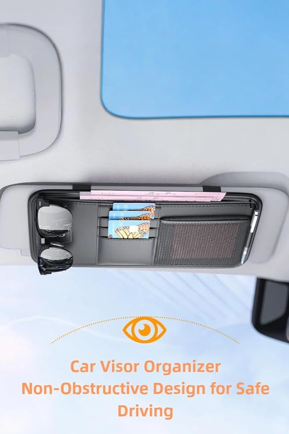 Car Visor Organizer, Universal Fit Auto Sun Visor Storage Holder, Red and Black (Brown)