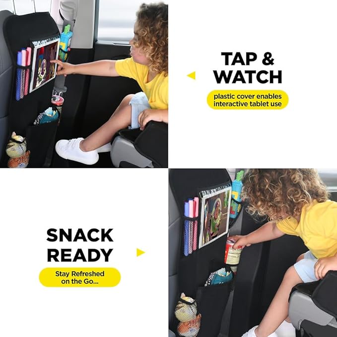 lebogner Back Seat Cover for Kids + 6 Pocket Storage Organizer, 2 Pack X-Large Kick Mats Backseat Protector with iPad Tablet 