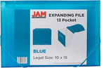 JAM PAPER Accordion Folders - 13 Pocket Plastic Expanding File - Legal Size - 10 x 15 - Blue - Sold Individually