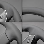 MEWANT Hand Stitched Matte Carbon Real Leather Steering Wheel Cover Wrap for Tesla Model 3 Highland 2023 2024 2025 Steering Wheel Accessories Black Thread