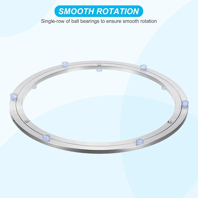 uxcell Aluminium Lazy Susan Turntable Bearing, 14 inch Round Rotating Bearing Turntable Base for Kitchen Dining Table（Base On