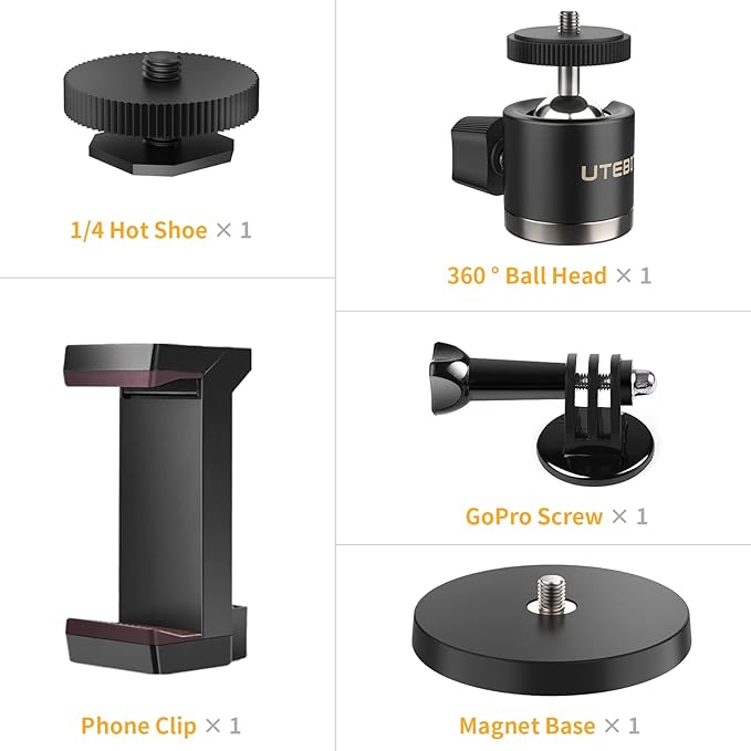 UTEBIT Magnetic Camera Mount for Action Camera, 66lb Strong Magnetic Mount with 360° Rotation Ball Head for Car or Magnetic Surfaces, Compatible with Gopro Hero 13, DJI Osmo Action Osmo Nano, Insta360