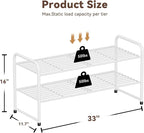 2 Tier Stackable Shoe Rack, 32.5" Wide All Metal Free Standing Shoe Storage Organizer for Entryway, Closet, White