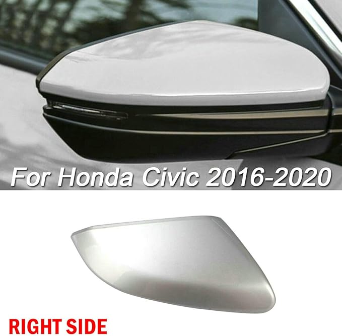 Silver Right Passenger Side Mirror Cap Cover For Honda Civic 2016 2017 2018 2019 2020 2021 Rearview Mirror Cap Replacement