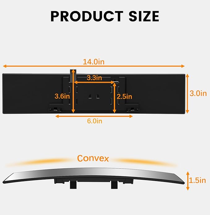 Rear View Mirror, Chrome Anti-glare Panoramic Rear Mirrors Universal 14 Inch Convex Car Interior Clip on Extra Big Wide Angle Rearview Mirror Extender to Reduce Blind Spot for Car SUV Trucks