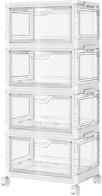 SNSLXH Portable Clear Storage Bins with Lid & Wheels, 24QT Clear Storage Bins with Lid, 4-Tier Plastic Bins with Wheels, Stac