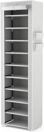 VTRIN Vertical Narrow Shoe Rack Organizer Tall Shoe Rack for Closet Entryway 10 Tier Non-Woven Cover Shoe Shelf Holds 20-22 P
