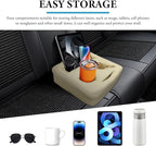 Car Back Seat Organizer, Leather Automotive Rear Seat Couch Cup Holder Expander Tray, Vehicle Cup Holder Tray Holds Snacks Remotes Phones for Truck RV Boat Couch Pillow Bed (Beige)