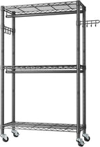 Heavy Duty Clothes Rack Rolling Garment Rack,3 Tier Adjustable Wire Shelving Clothing Racks for Hanging Clothes with Double R