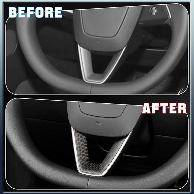 JSWAN Carbon Fiber Steering Wheel Panel Cover Fit for Tesla Refreshed Model 3 Highland Performance (2024+) Model Y Juniper (2025+) Steering Wheel Frame Trim Cover Accessories (Matte Plain Weave)
