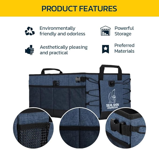 Seal Skin Covers Trunk Organizer for SUV, Car & Truck - Premium Heavy Duty & Collapsible with 3 Adjustable Size - Lightweight &