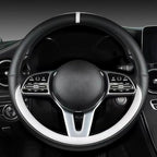 Morandi Color Steering Wheel Cover, Nappa Leather, Fashionable Sporty Style, Universal 15 inches,Black and White