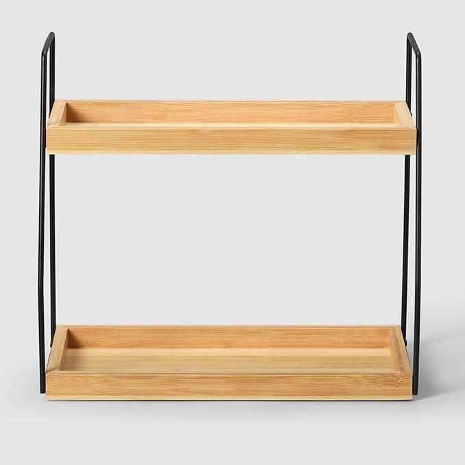 Bamboo Bathroom Counter Organizer, Wooden Bathroom Sink Countertop Organizer, 2 Ties Vanity Counter Top Shelf, Dresser Skinca