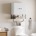 MAHANCRIS Bathroom Wall Cabinet with 2 Door and Adjustable Shelf, Farmhouse Medicine Cabinet with Towel Rack, 3-Tier Wall Mou