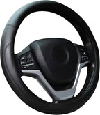 Black Car Steering Wheel Cover, Nappa Leather, Bottom Color Blocking, Fashionable Sporty Style, Universal 14.5-15 Inch Leathe