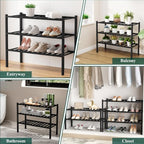 Smiry Shoe Rack, 5 Tier Bamboo Shoe Organizer, Stackable Free Standing Wooden Shoe Storage Shelf for Closet, Entryway, Front 