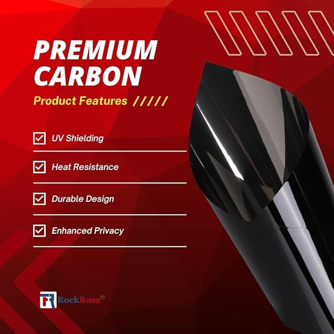 RockRose 5% Premium Carbon Car Window Tint Film 36 in x 20FT 2PLY Charcoal Privacy Film UV, Heat Blocking Tint for Car or Home Adhesive Film Easy Shrink, Plotter Friendly Pro Grade