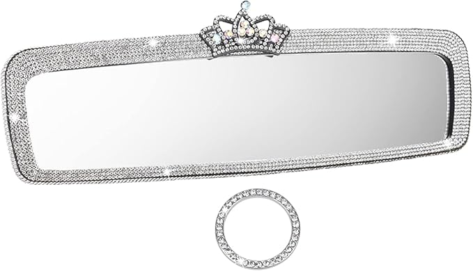 Bling Rhinestone Rear View Mirror Cover, Car Rea r Views Mirro r with Crystal Diamonds Bling Rhinestones Ca r Rears Vie w Mirrors Cars Interior Trim(White,Size:1.56x1.18inch)