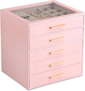 Frebeauty Clear Lid Jewelry Box,5-Layer Jewelry Organizer with Drawer,PU Leather Jewelry Organizers and Storage,Jewelry Boxes