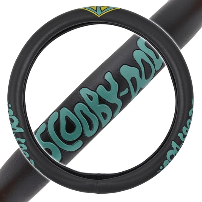 BDK Warner Brothers Scooby Doo Car Steering Wheel Cover - Non-Slip Ergonomic Grip Lining - Durable Faux Leather Steering Wheel Cover - Easy Installation 14.5-15.5 in Diameter Car Accessories (Black)
