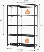 Portable Closets for Hanging Clothes, Wardrobe Closet with Hanging Rod and Clothing Storage Shelves, 8 Side Pockets, Free Sta