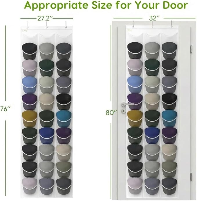 Unjumbly Baseball Hat Rack, 24 Pocket Over-The-Door Hat Organizer with Clear Deep Pockets to Display Baseball Caps Collection