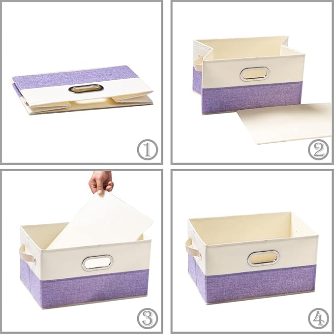 PRANDOM Fodable Storage Bins for Closet [3-pack] Decorative Fabric Storage Baskets Cubes with Leather/Metal Handles for Shelv